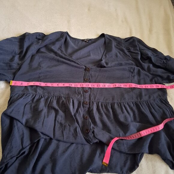 Madewell Women's Size 4X Navy Blue Drapeweave Puff Sleeve Peplum Top - Picture 12 of 13